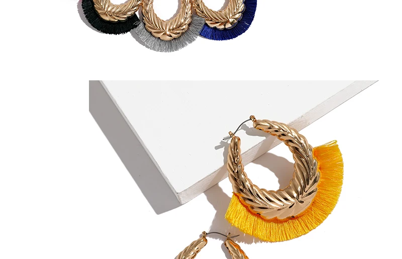 Large Round Hoop Earrings Fashion Bijoux Yellow Fringe Tassel Earrings For Women Wedding Hanging Earrings Statement Gift (2)