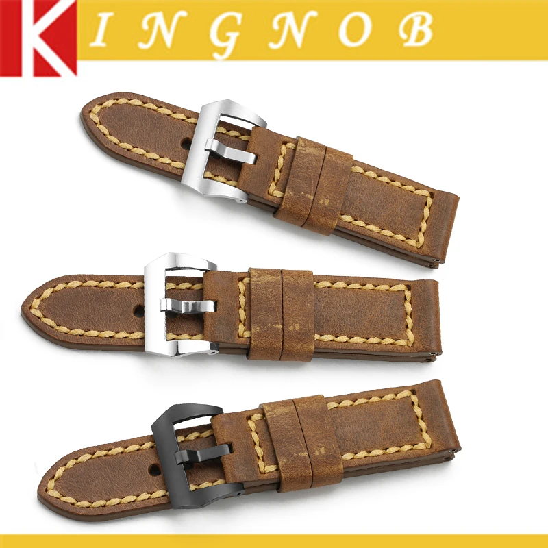 24 mm Watch Band Handmade Genuine Italy Calf Leather Vintage Watch Strap Steel Tang Buckle Watchband