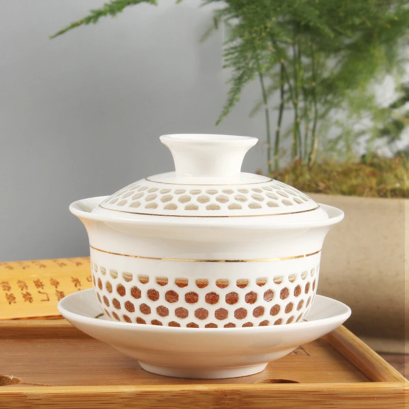 Chinese Style Kungfu Ceramic Gaiwan Teapot(220ml) , Hollow