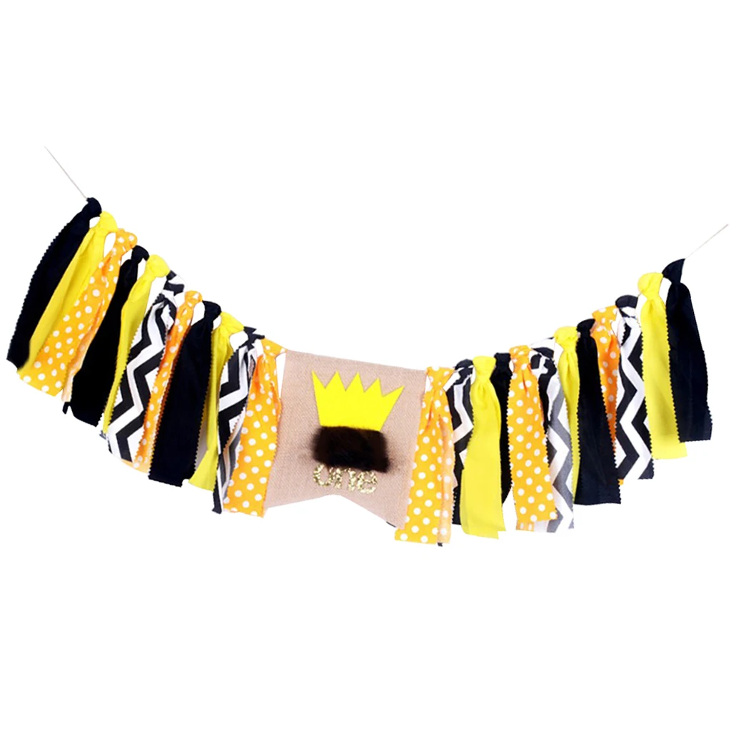 Crown ONE Bunting Banner Tissue Paper Tassel Bunting Garland Pom Poms Birthday Party Hanging Decor Photobooth Party Supplies