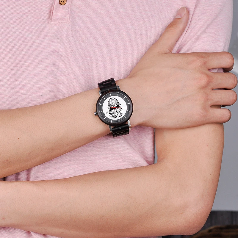 BOBO BIRD Unique Men Watch Wooden Quartz Wrist Watch Skull Skull Head for Mens in wood Box erkek kol saati