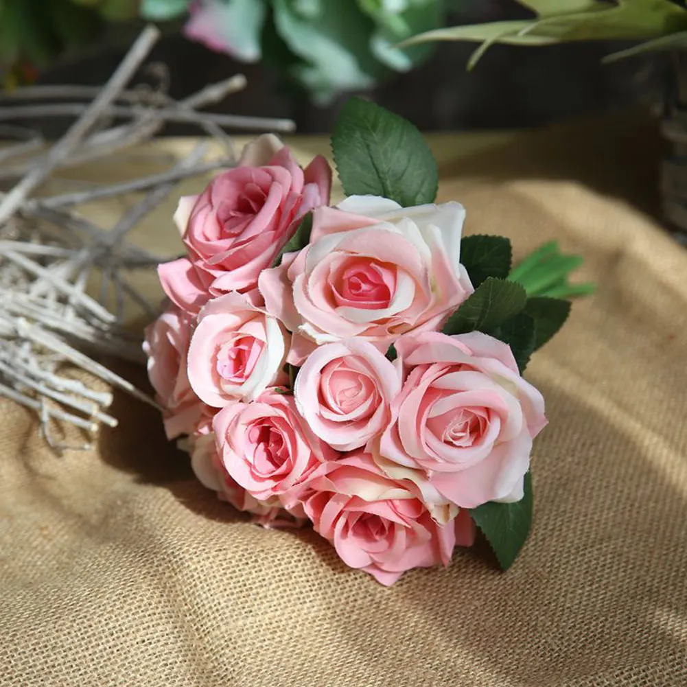 1 букет розы, искусственные цветы поддельные пластиковые шелковые цветы свадебные искусственные цветы украшение дома горячая распродажа