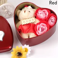Мыло с запахом розы с маленьким медведем мыло в форме розы лепесток с подарочной коробкой для дня рождения свадьбы День Святого Валентина подарок на любовь