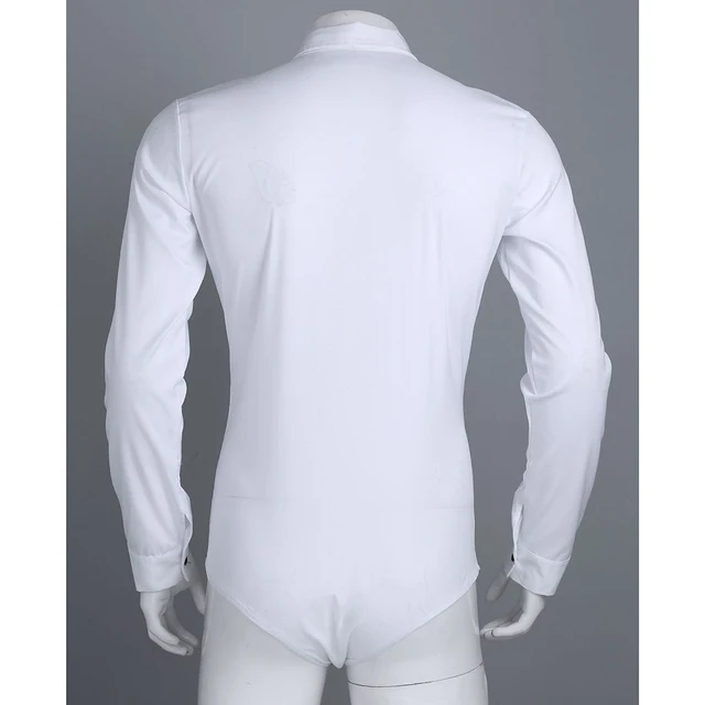 Mens Zipper Latin Shirt with Bowtie One piece Romper Shirt Ballroom Dance Dresses Wear for Men Long Sleeved Bodysuit Shirts -