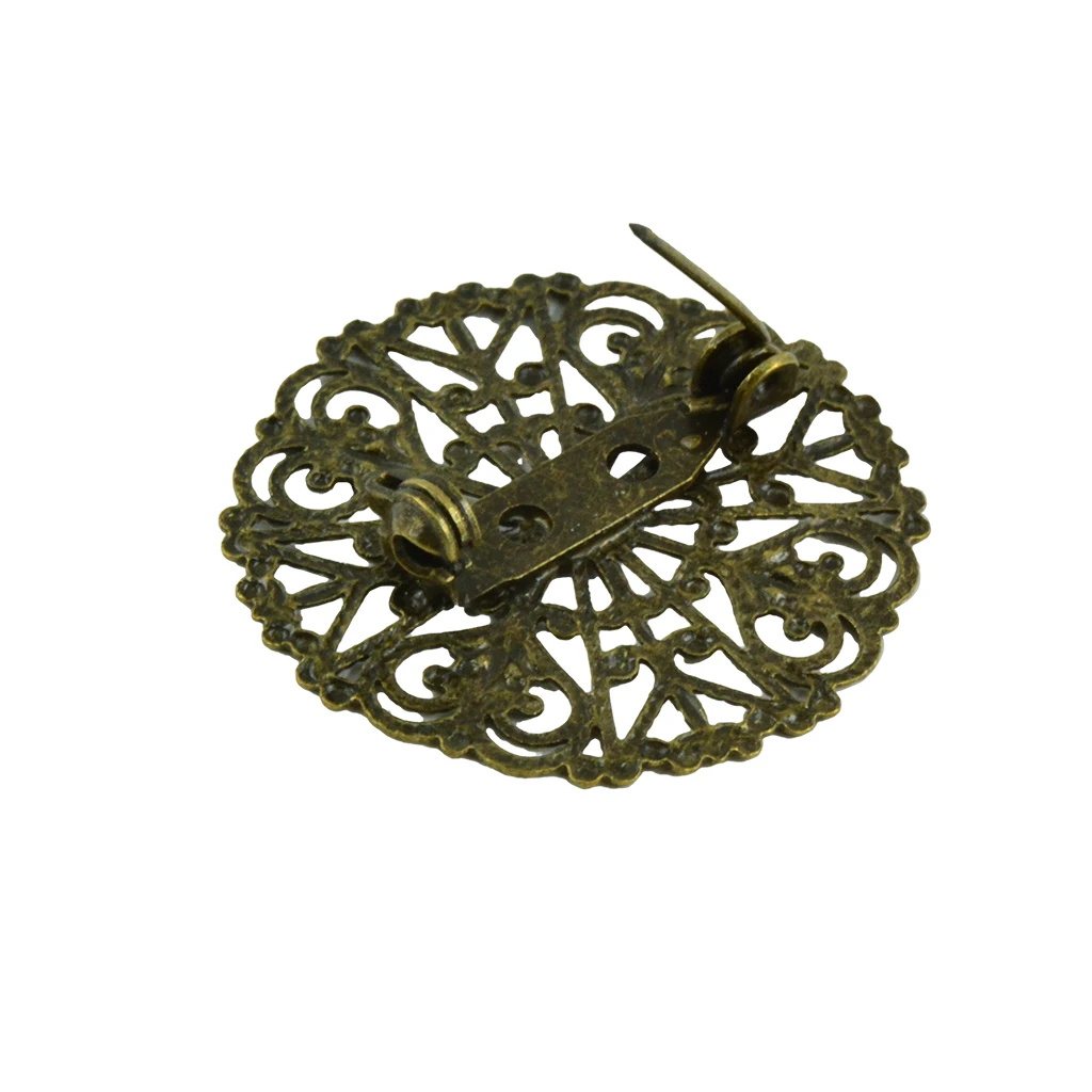 10pcs Filigree Flower Blank Brooch Settings Lapel Pin Safety Pins Base Jewelry Findings
