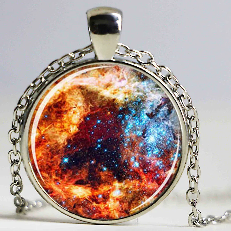 Free shipping Nebula Jewelry Galaxy Orion Silver Universe Necklace For Men Art Pendant Glass Cabochon Necklace