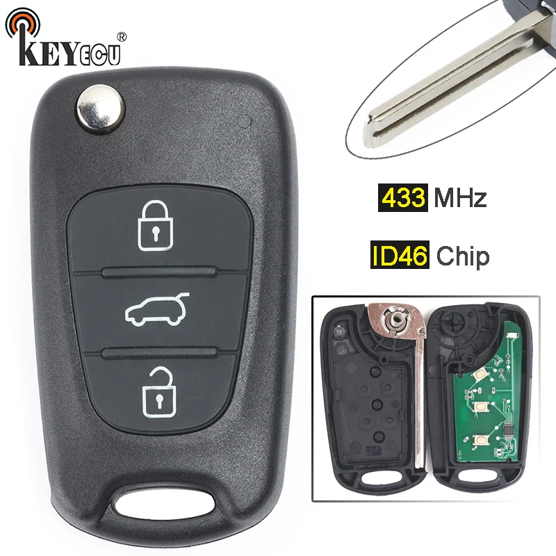 Брелок KEYECU 433 МГц ID46 для Hyundai ix35 i20 i30 Kia K2 K5 Rio Ceed CeedPro Picanto Sportage|Ключ от авто| |