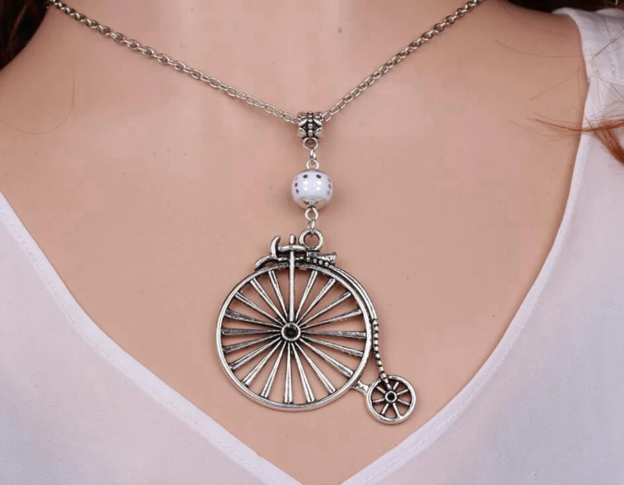 Traditional Bicycle Bike Necklace Pendant Vintage Silver Charm Choker