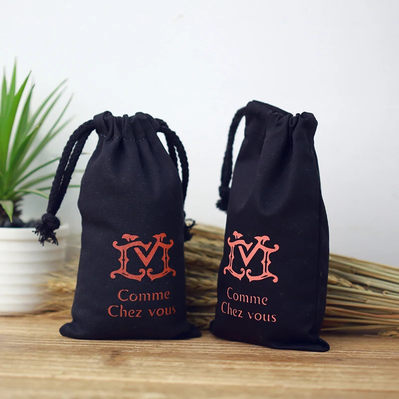 wholesale custom black cotton canvas drawstring advertising bags promotional bag printing logo ...