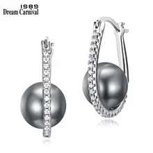 Dreamcarnival 1989 Synthetische Ronde Grey Pearl Ovale Hoepel Rhodium Oorbellen voor Vrouwen Wit Zirconia Verharde Groothandel Korting WE3721(China)