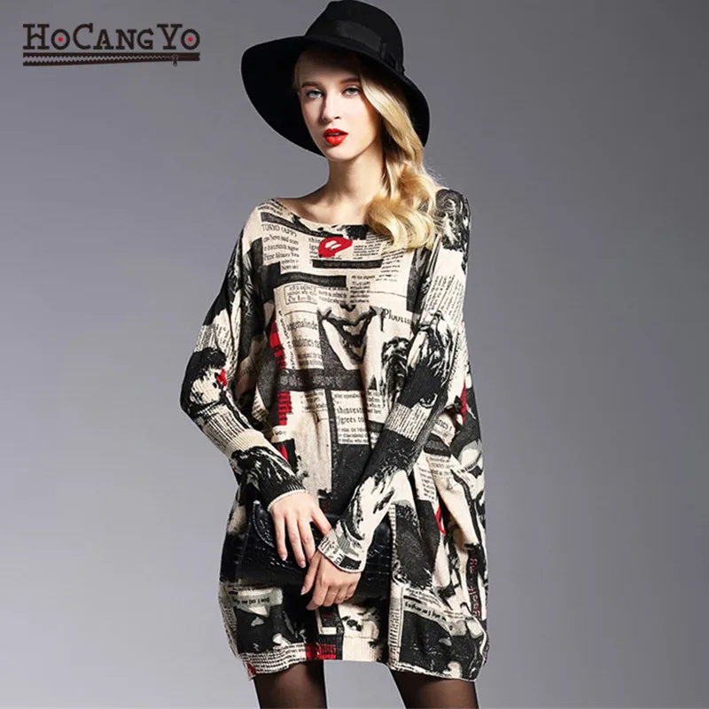 HCYO Fashion Oversized Knitted Sweaters Women's Clothing Pullovers Jumpers Slash Neck Batwing Sleeve Long Print Sweater Shirts | Женская