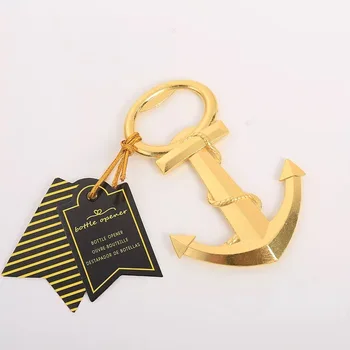 

free shipping 60pcs/lot beach theme golden anchor beer bottle opener wedding showers party favors and gifts for guest souvenirs