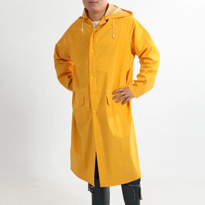 Hot Sale Outdoor Men Raincoat Long Thicken Pocket Rain Coat Yellow Colors Hiking Waterproof