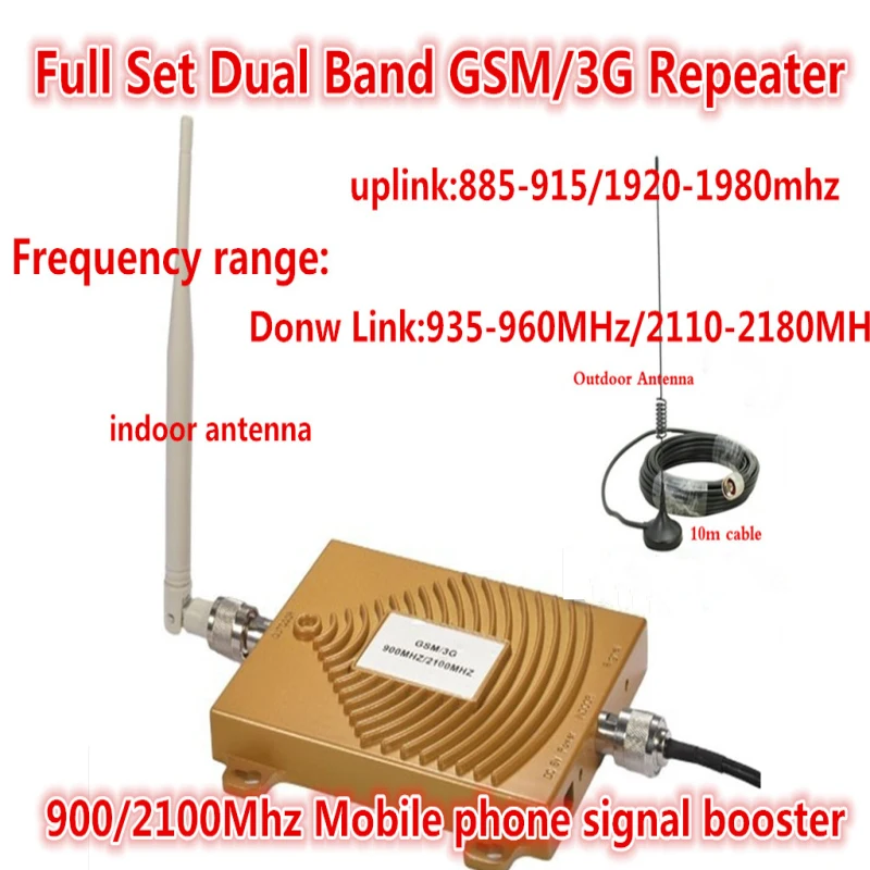 

Full Set GSM 900Mhz + 3G W-CDMA 2100MHz Dual Band GSM 3G Repeater Signal Booster, 2G 3G GSM Mobile Phone Signal Repeater Antenna
