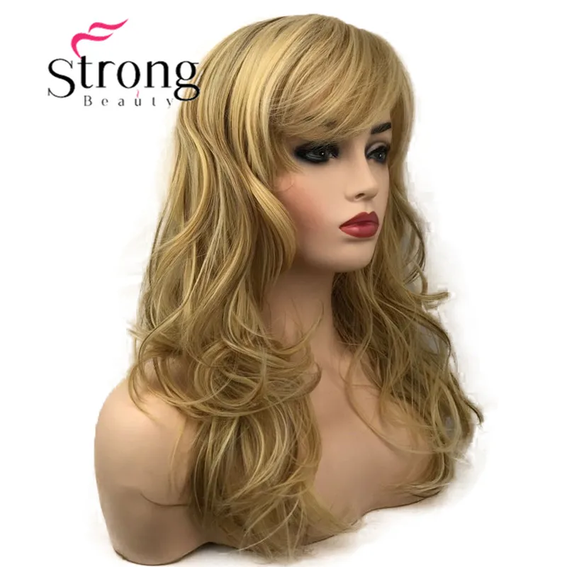 StrongBeauty длинные гонден коричневый слегка волнистые, взрыва, синтетический парик