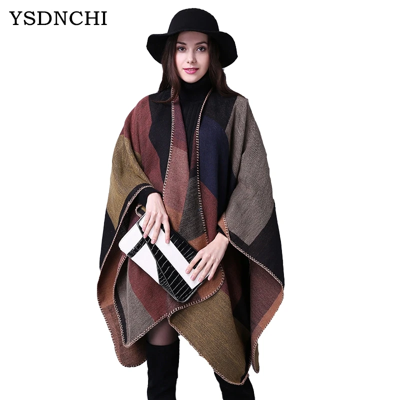

YSDNCHI 2019 Winter Scarf Big Size Shawls Women Wool Scarfs Warm Poncho Plaid Scarf Imitation Femininas Cashmere Scarves Accesso