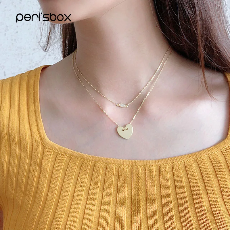 

Peri'sbox 2019 Fashion 925 Sterling Silver Heart Necklace for Woman Eye Cubic Zircon Necklaces Delicate Love Simple Jewelry