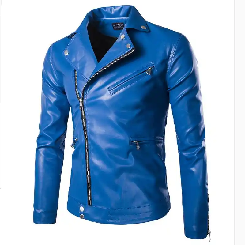 jaqueta de couro azul masculina