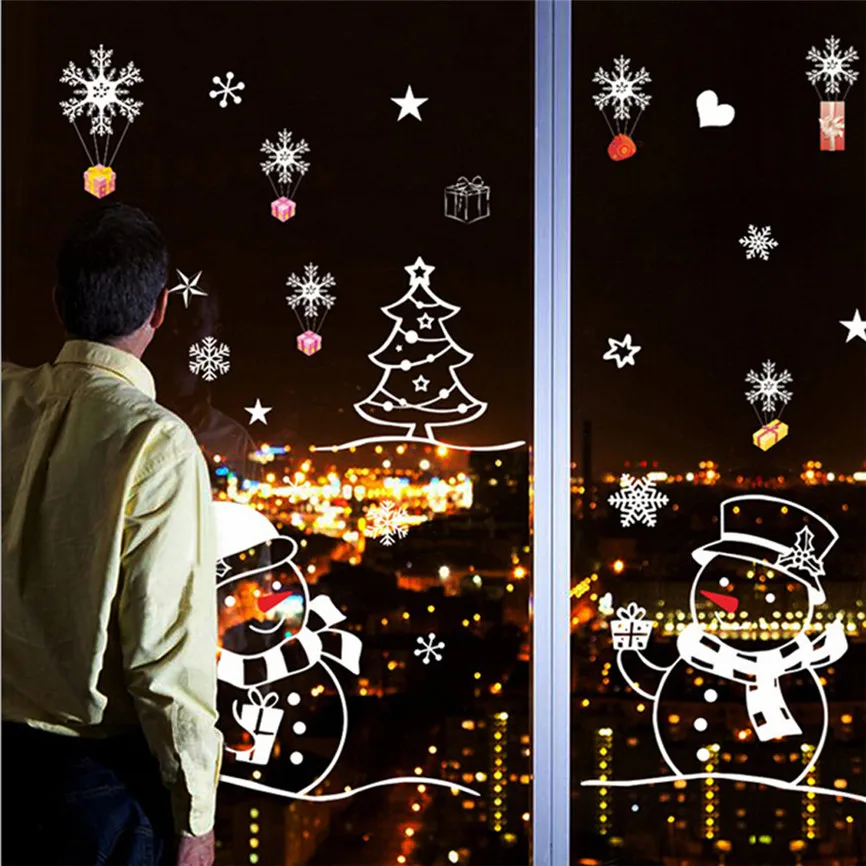 Новогодние обои на окно, Рождественский Снеговик на стекло, съемные домашние виниловые наклейки на стену, декор для рождества, домашняя наклейка