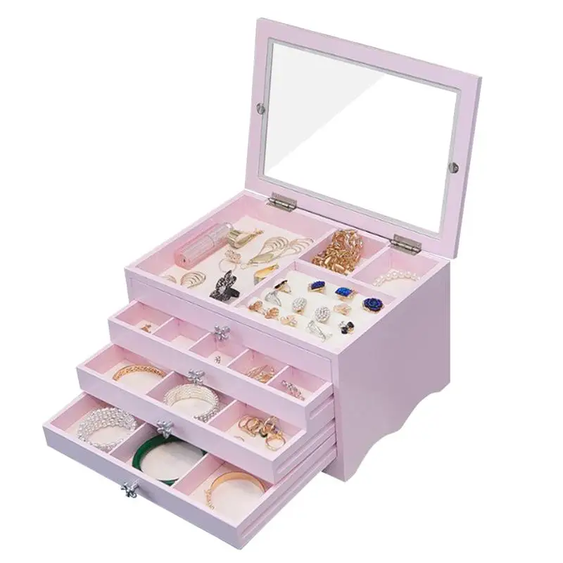 

OUNONA Wooden Jewelry Box Organizer with Lid Multiple Drawers Storage Case for Necklaces Bracelets Earrings Rings (Blue)