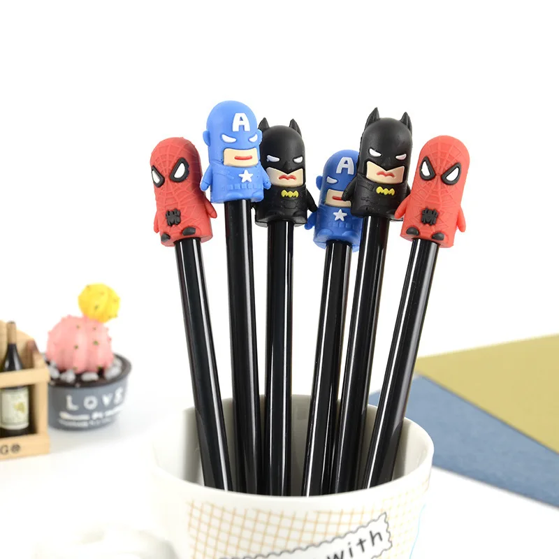 

100 Pcs Cute Cartoon Captain Modelling Neutral Pen Student Supplies Superhero Neutral Signature Pen Kawaii School Supplies