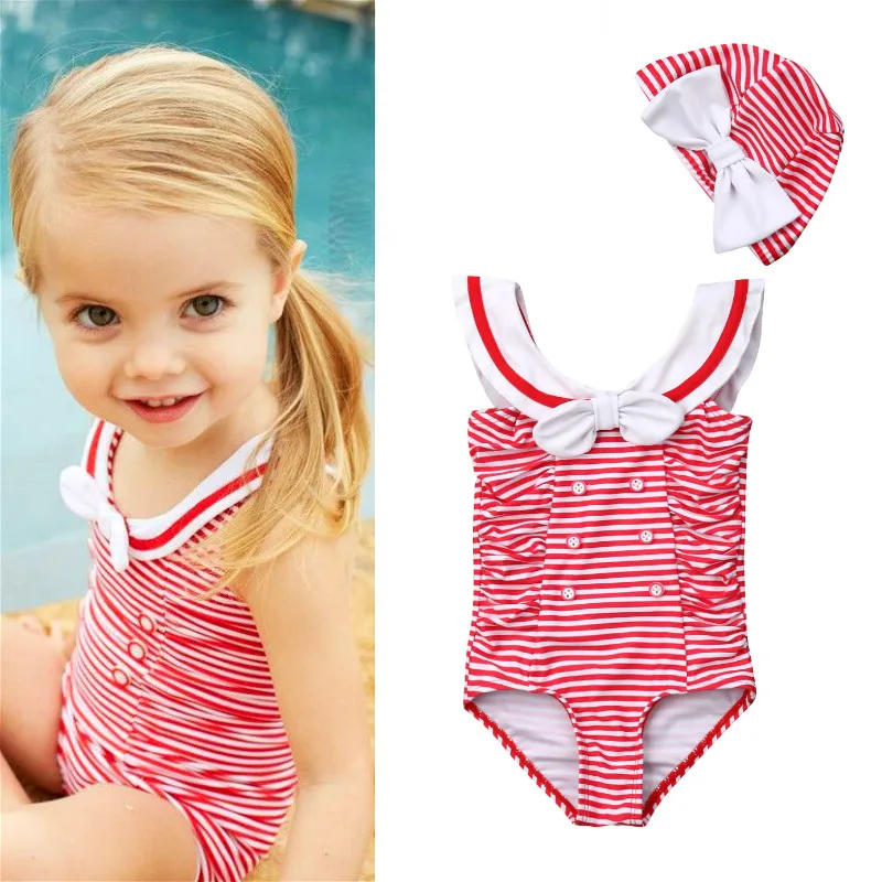 

2019 New Toddler Baby Girl Swimwear Stripe Sailor Suit Bikini Newborn Infant Girls Swimsuit Beachwear Baby Girl Clothing Summer