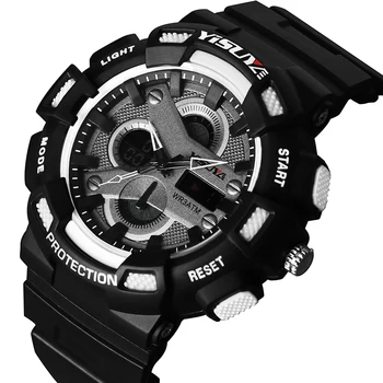

Man Watch Analog Rubber Band Strap Digital Chronograph Noctilucent Water Resistant Dual Time Zone erkek kol saati