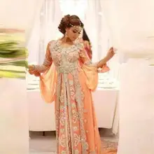 Elegant Fancy Abaya Muslim Evening Dress Dubai Moroccan Islamic Kaftans Beaded Long Sleeve Arabic Evening Gowns Dresses