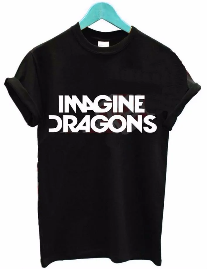 

2016 Women T shirt IMAGINE DRAGONS Letter Print Cotton Casual Funny Shirt For Lady Black White Top Tee Hipster T-shirt