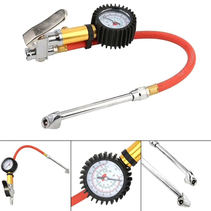 

Tire Air Inflator Tyre Pressure Meter Car Truck Pump Hose Gauge Compressor Tool XR657