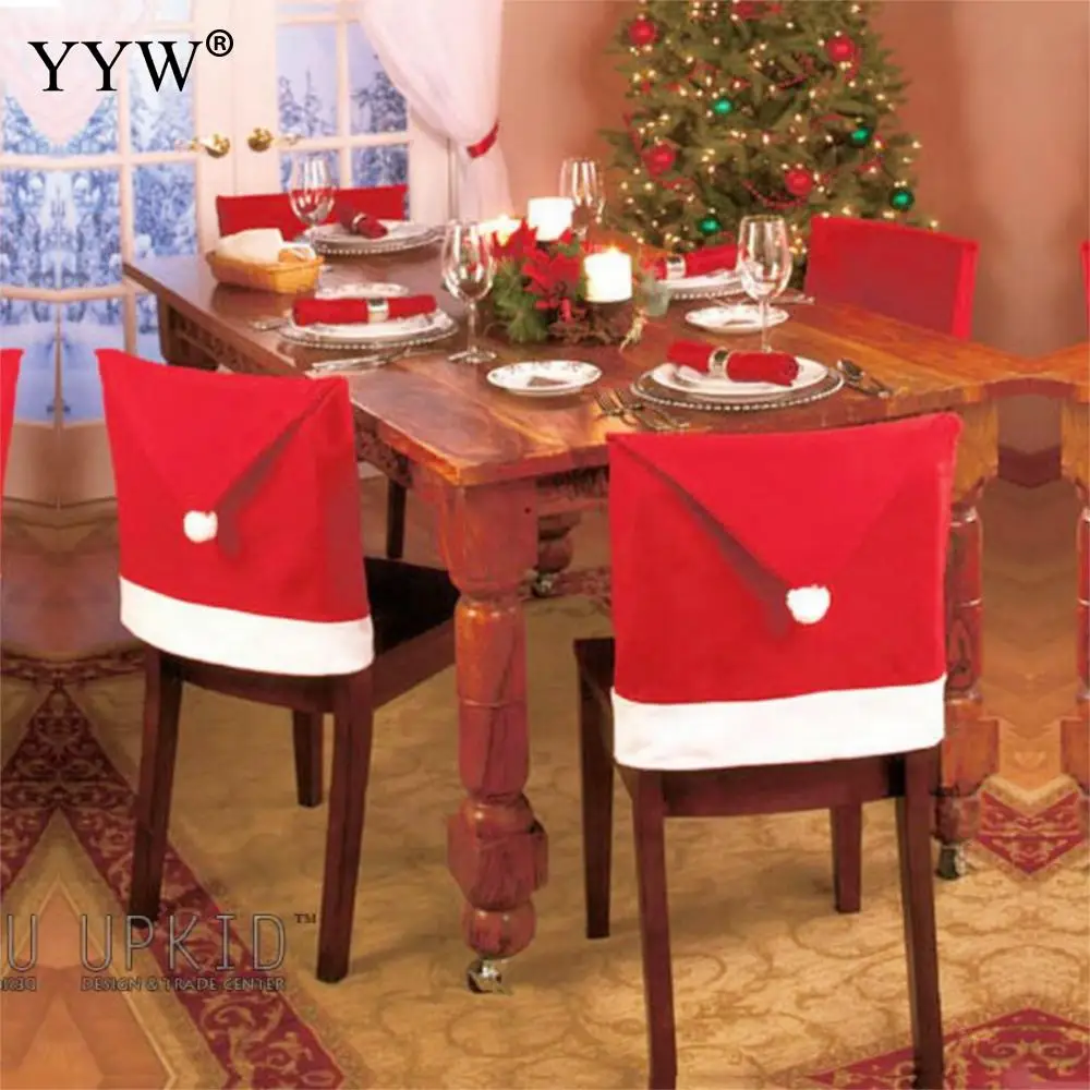 

6pcs Christmas Hat Chair Cover Soft Christmas Decorations Home Decor For Home Elastic Chair Covers For Living Room Kitchen Decor