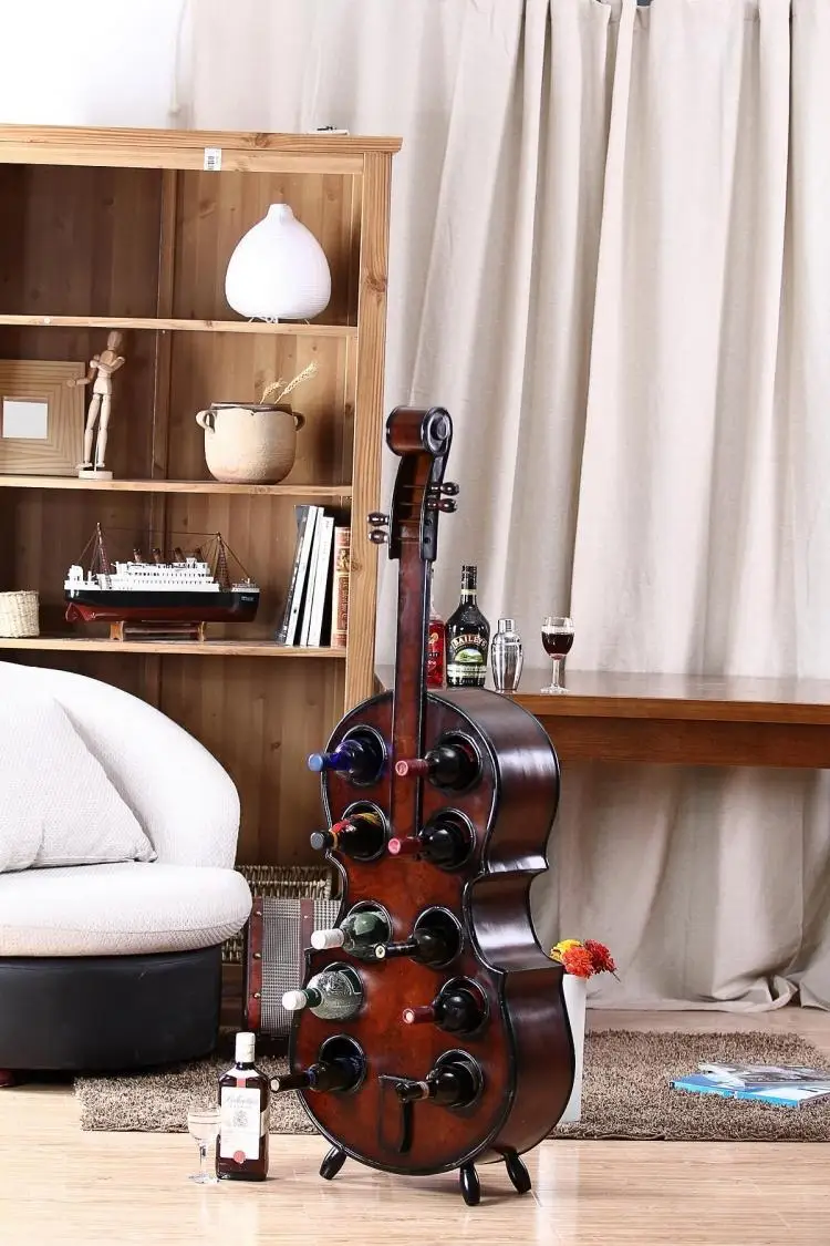 

Creative Wood Art Cello Model Wine and Beverage Display Stand Ornament Barware Handicraft Furnishing for Bar and Home Decoration