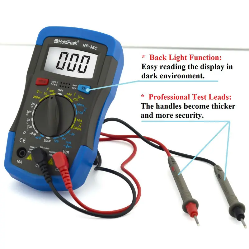 

HoldPeak HP-36C AD/DC Manual Range Digital Mini Multimeter Meter/ Portable Digital Multimeter