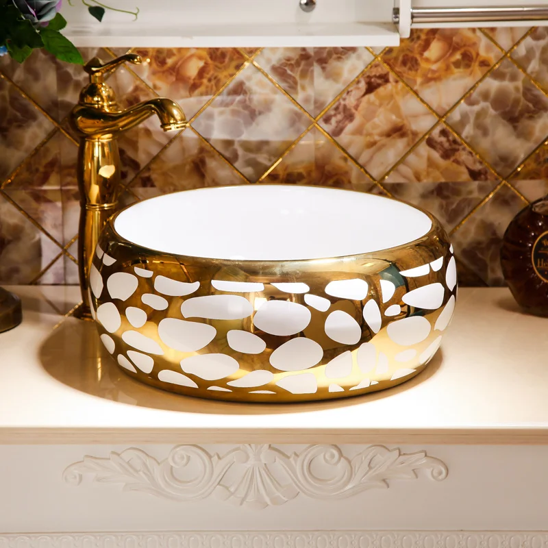 Factory directly art hand painted gold pattern ceramic above counter