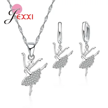 

Special Lucky Ballerina Girl Rhinestone Jewelry Set Woman Fashion Necklace Earrings 925 Sterling Silver Valentines Day