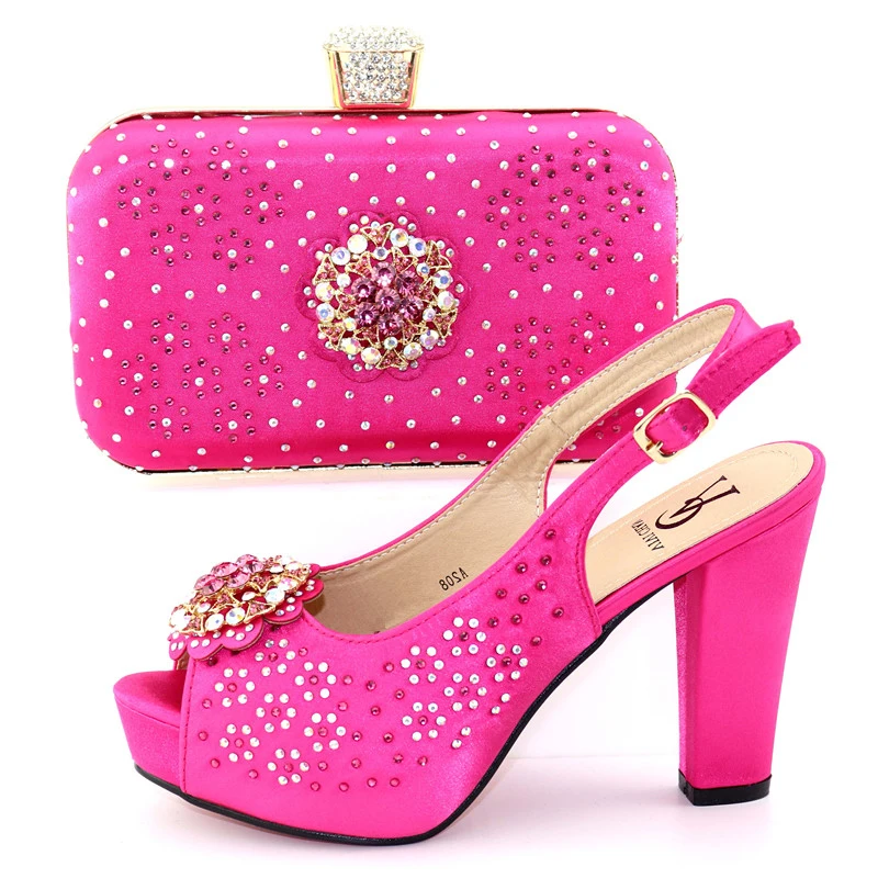 Hot sales italian shoes and bag matching set fushia hot