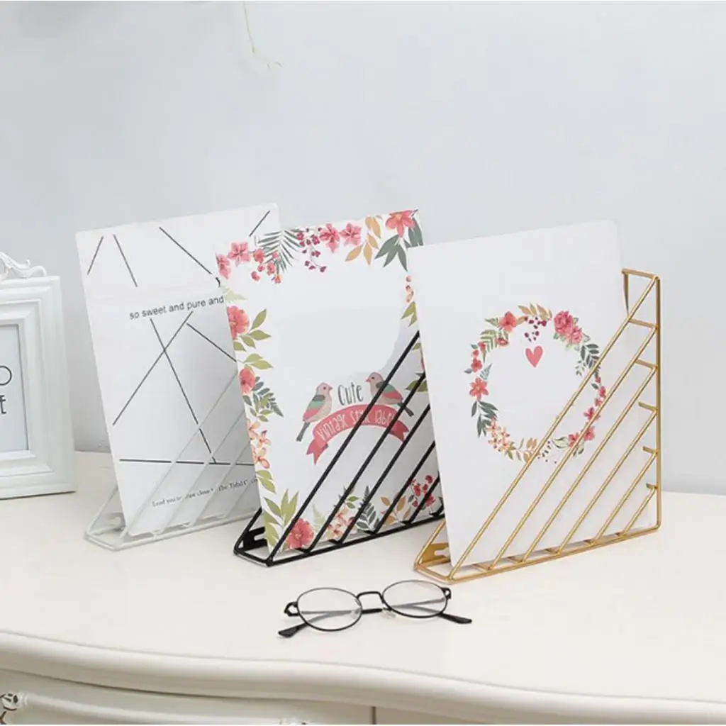 Irregular/Triangle File Organizer Wire Collection Desktop Iron Storage Rack Bookshelf Magazine Holder for Office Home Decoration