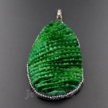 

5PCS/Lot Natural Green Large Coral Gem Stones CZ Rhinestones Oval Pendant Charm Beads 37x55mm-45x58mm New Fashion