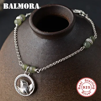 

BALMORA 100% Real 925 Sterling Silver Lotus Flower Charm Bracelets for Women Mother Gift Green Bead Fashion Jewelry SY40165
