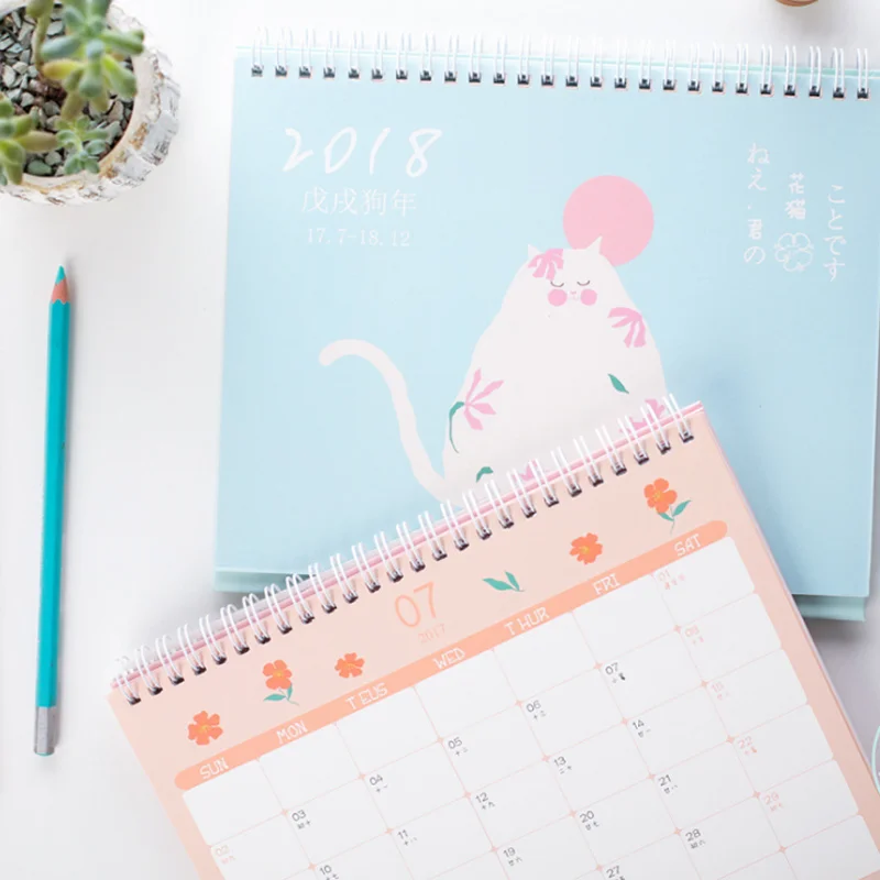 

1 Pcs/set Lovely 2018 Japanese cartoon cat desktop calendar furnishing articles everyday of pet series