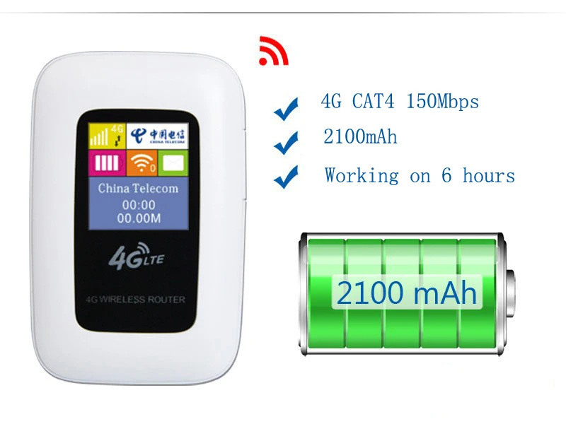 4G LTE FDD TDD CAT4 150 Мбит/с высокая скорость загрузки 2100 мАч долгое время работы карманный портативный 4G Мини WiFi роутер с sim-картой