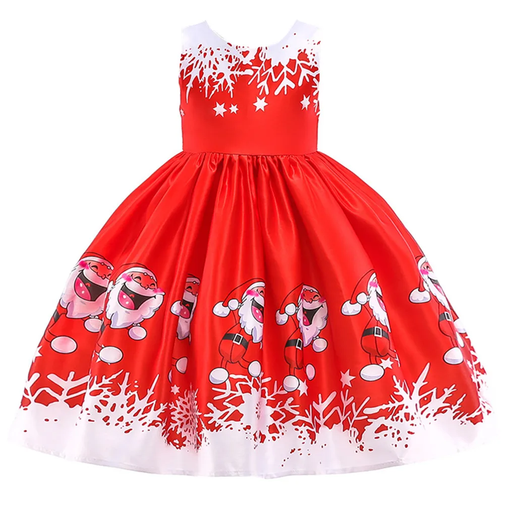 

Baby Girl Christmas Dress Female Elegant Sleeveless Print Vintage Party Casual Dresses Cute New Year Clothing for Girls 3-9
