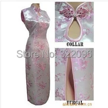 Shanghai Story Sleeveless Dress The national trend chinese style faux silk dress long cheongsam chinese dress Qipao Pink J3030