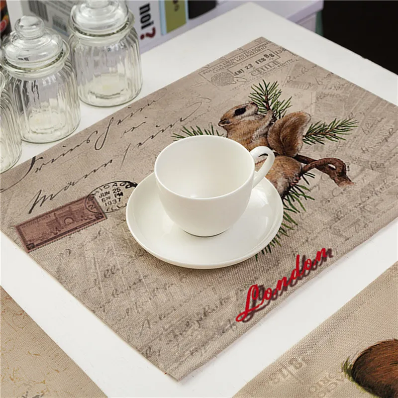 Linen Table Mats Western Bowl Pad Non-slip Animal Pattern Placemats For Dining Kitchen Decorate Table Coaster
