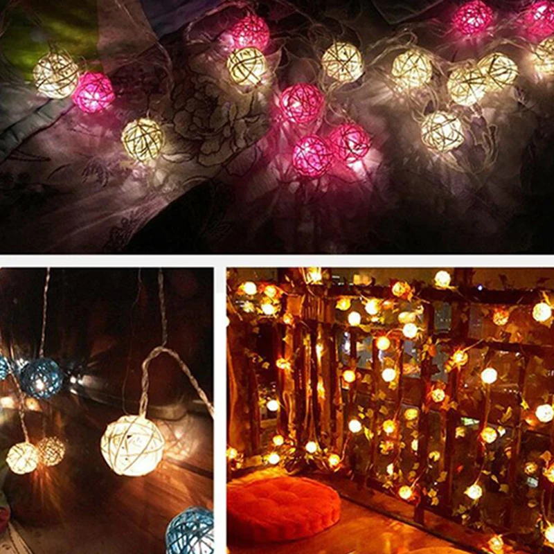 LED String Lights Rattan Ball Light String Battery Operated Fairy String 20LEDs Garland Holiday Wedding Party Christmas Decoration (10)