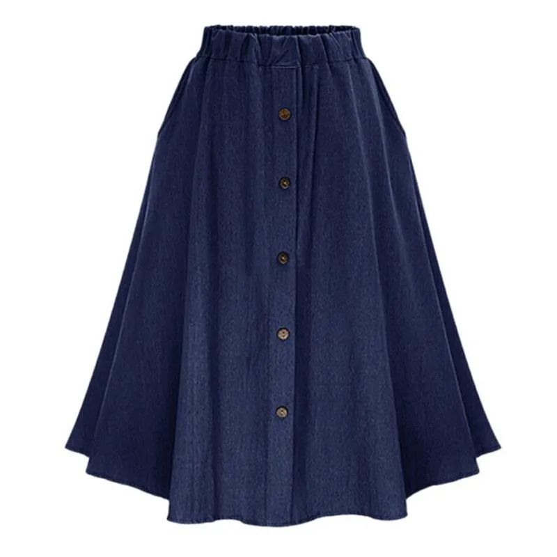 Осень-лето, повседневные джинсовые юбки размера плюс M-7XL с пуговицами на груди, Корейская длинная джинсовая юбка трапециевидной формы для девочек, сексуальная женская юбка