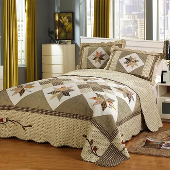 

New Handmade Patchwork Quilt Set 3PCS 100% Cotton Bedspread American Floral Quilted Bed Cover Quilts King Size Coverlet Set