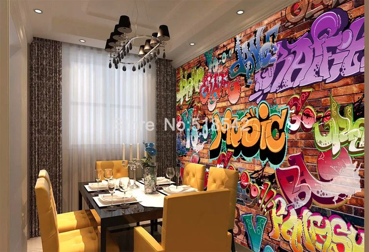 de tijolos, mural personalizado, arte, café, sala