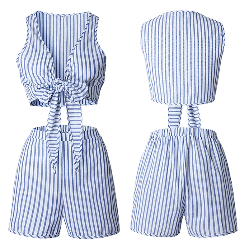 Womens Summer Two Piece Set Woman Short Sleeve Crop Tops + Causal Shorts Sexy Ladies Tunic Holiday Suit Sets Women's Playsuits