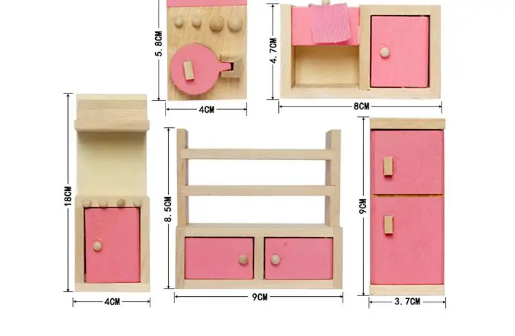 6 rooms children whole set wood pink furniture doll house toys/ Kids girls birthday gifts of wooden kitchen bathroom bedroom toy